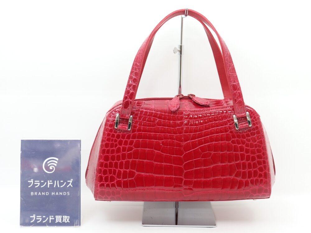 JRAシャイニーレッドクロコダイルハンドバッグ正面