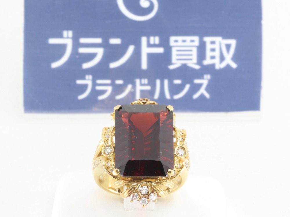 金K18のガーネットダイヤリング正面
